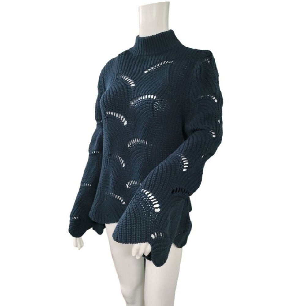 NWT 525 America Long Sleeve Mock Neck Knit Sweater Blue Women's Size Medium - Picture 1 of 7
